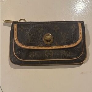 Louis Vuitton Black and Tan Monogram Wristlet